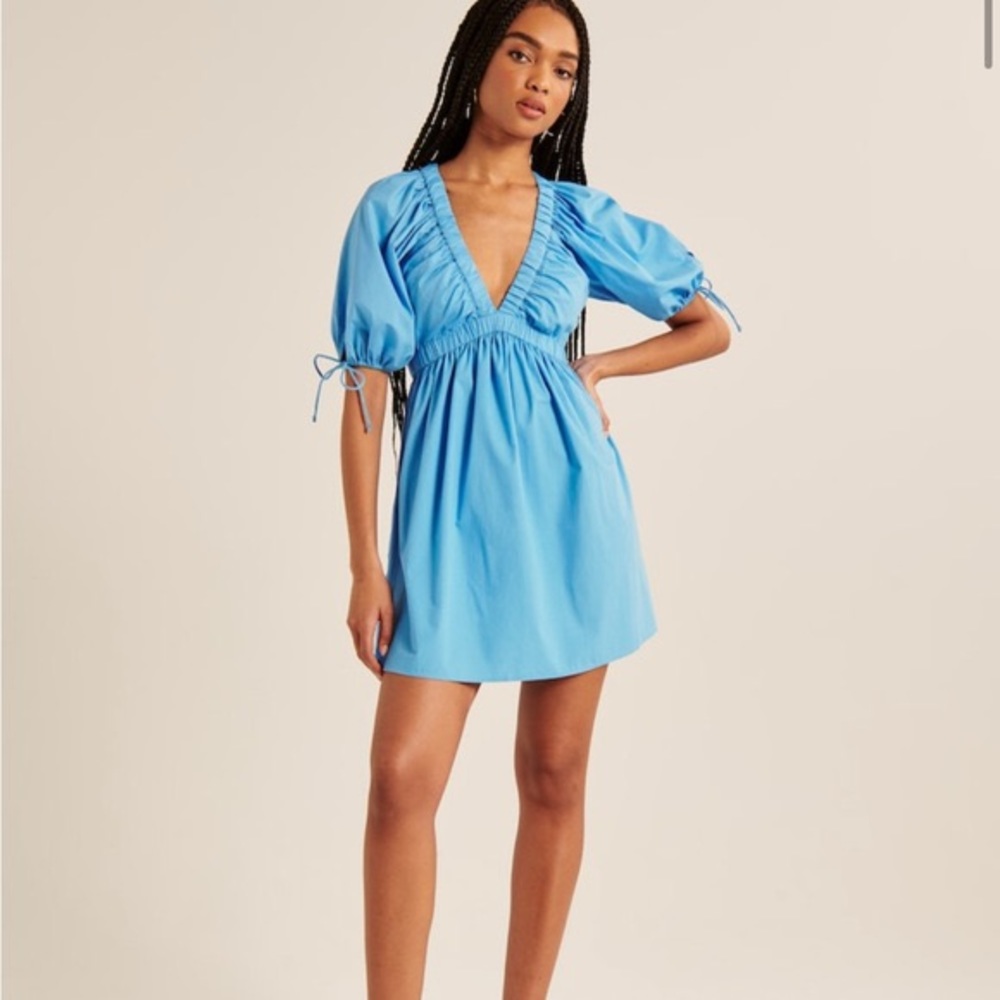 Abercrombie Blue Poplin Puff Sleeve Mini Dress